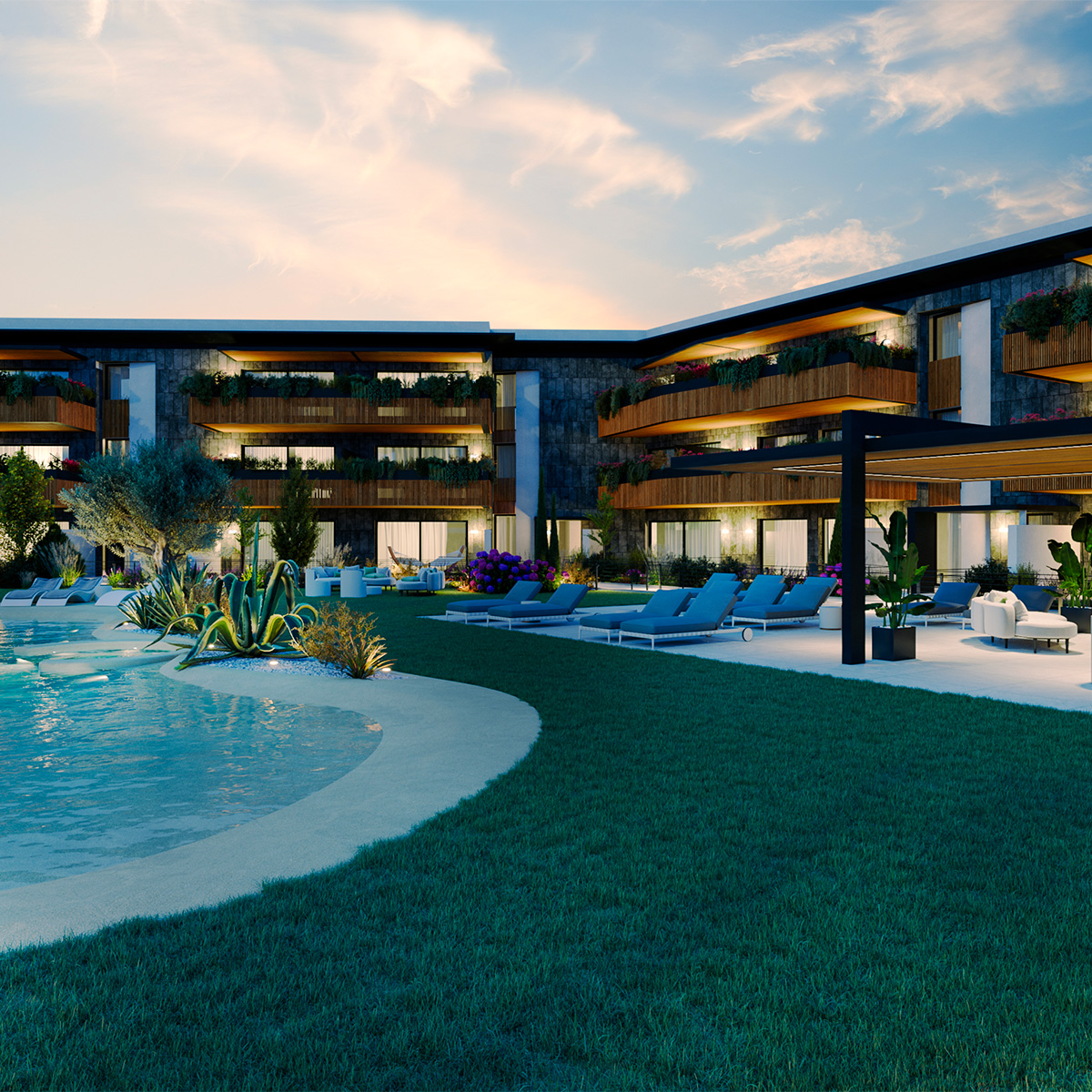 Render Notturno Residenza Hoasi Desenzano